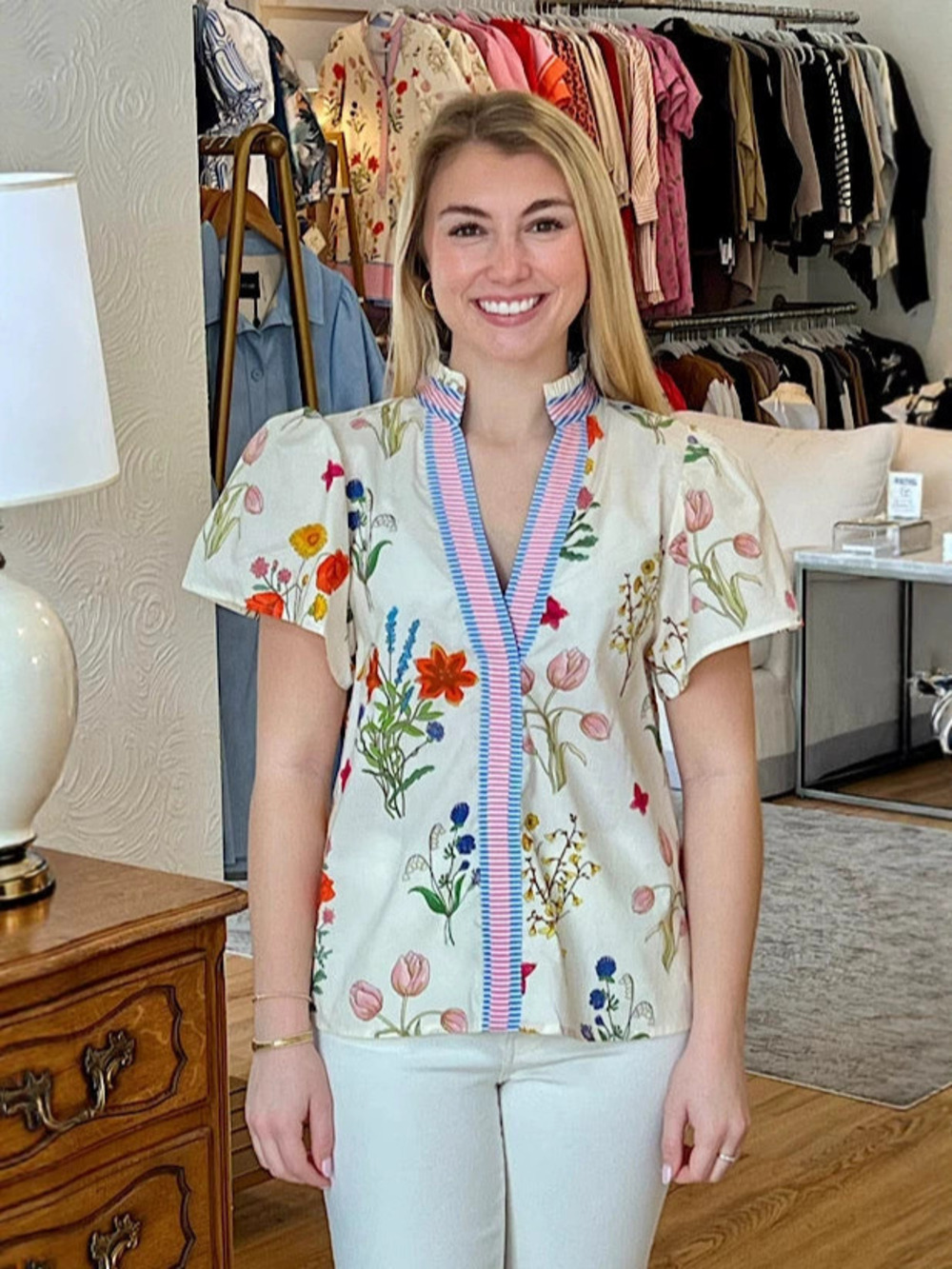 Zara Summer Country Floral Print Puff Sleeve Blouse
